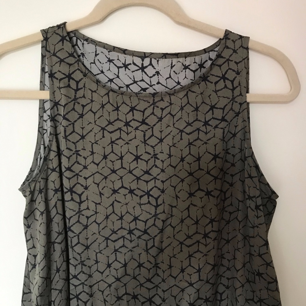 silk A line sleeveless khaki summer dress